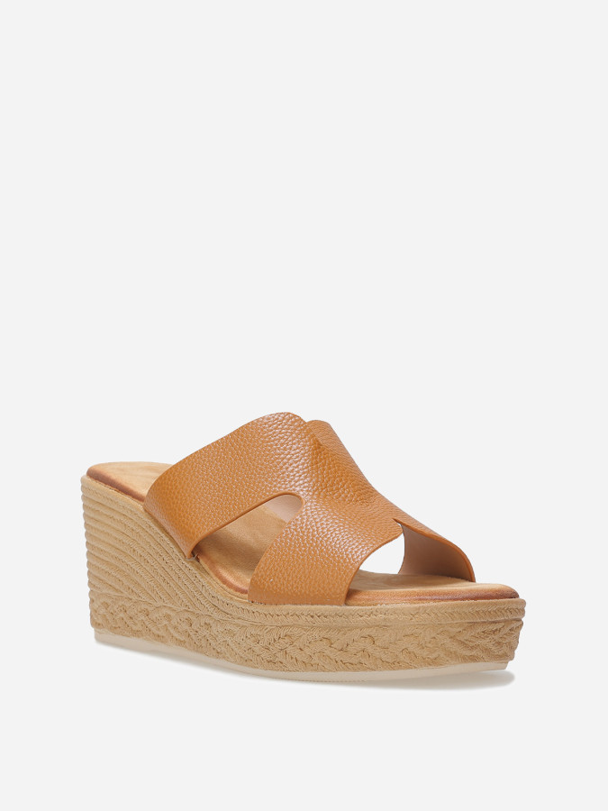 Mules à talon compensé effet tressé