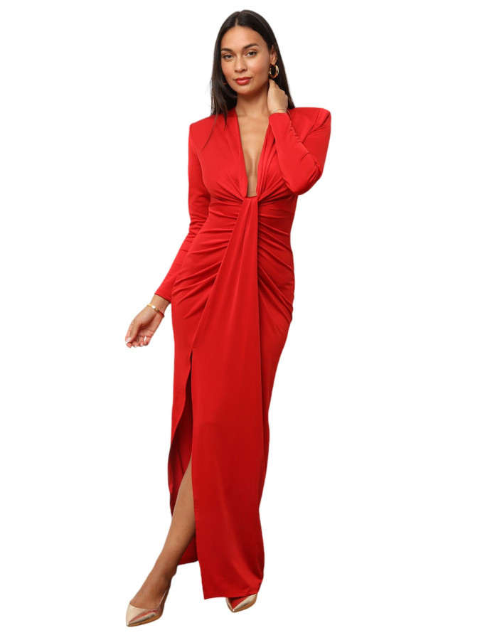 Robe longue fendue à détail noué