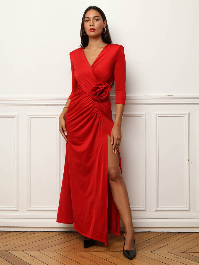 Robe fendue cut-out à fleur 3D