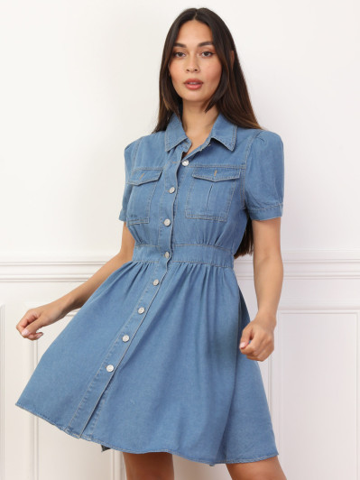 Robe chemise en denim style utilitaire