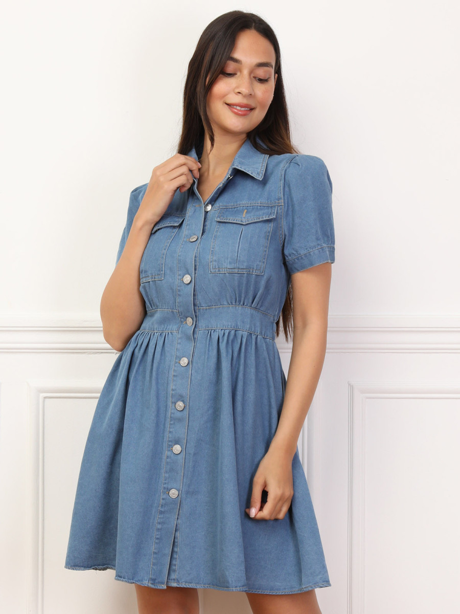 Robe chemise en denim style utilitaire