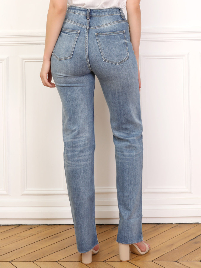 Jeans droit délavé et effiloché