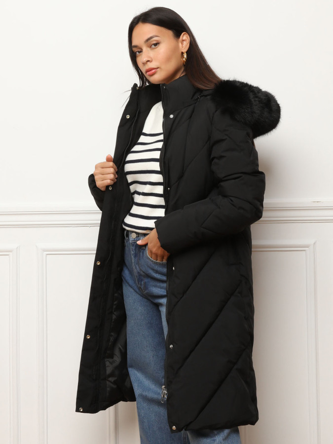 Doudoune à capuche en fausse fourrure