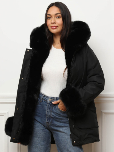 Parka mi-longue à fausse fourrure