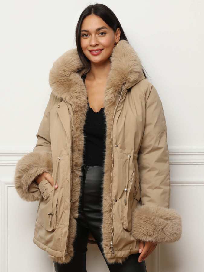 Parka mi-longue à fausse fourrure