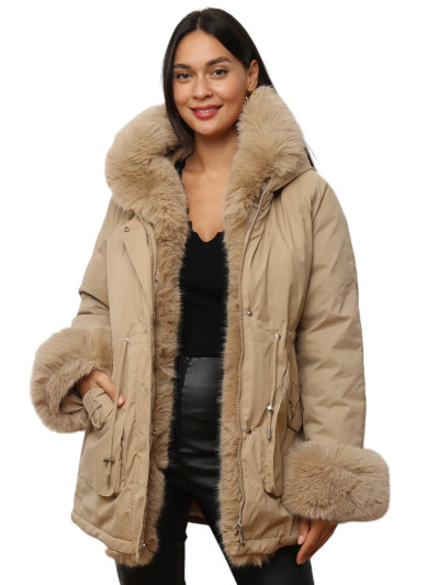 Parka mi-longue à fausse fourrure