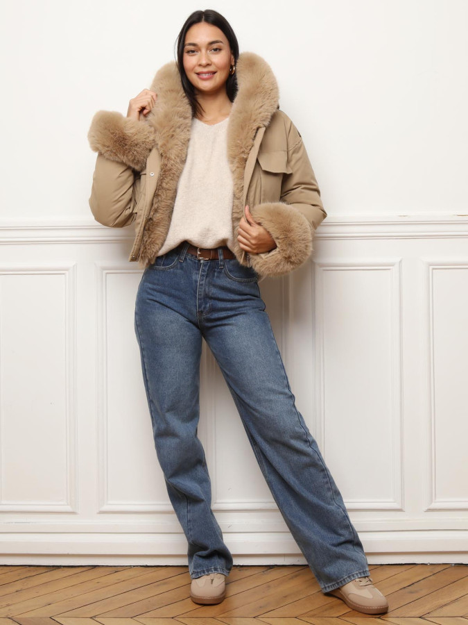 Parka courte à fausse fourrure