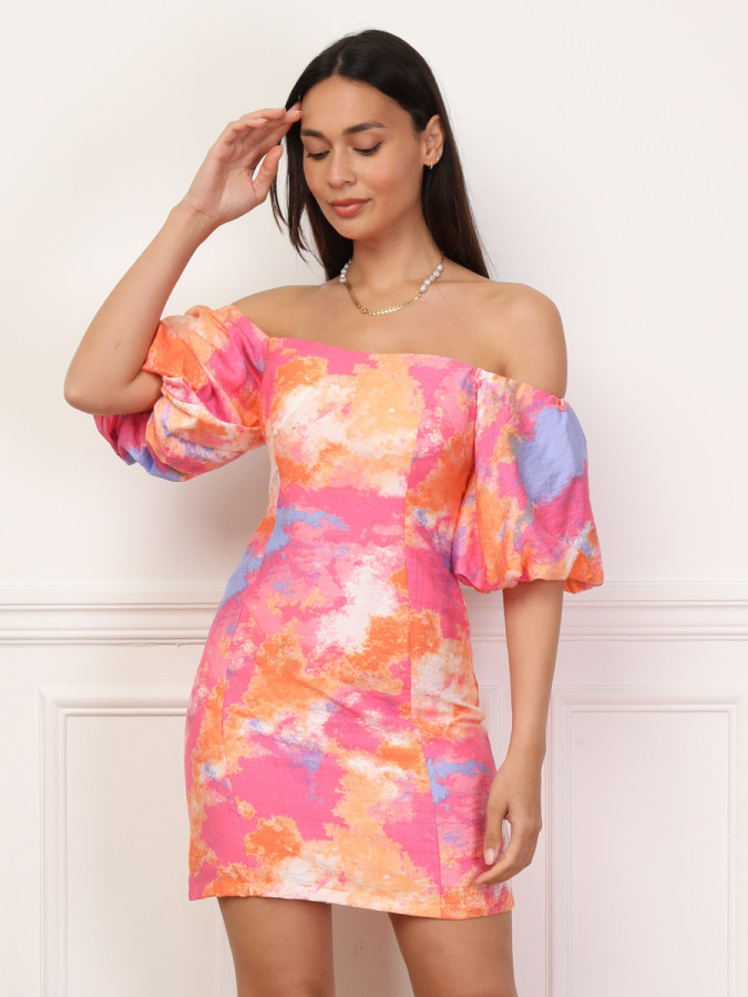 Robe imprimée à manches ballons