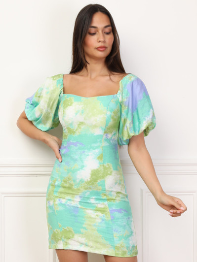 Robe imprimée à manches ballons