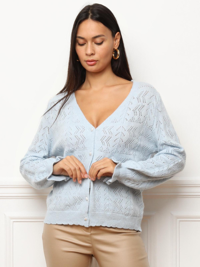 Cardigan ajouré à boutons nacrés