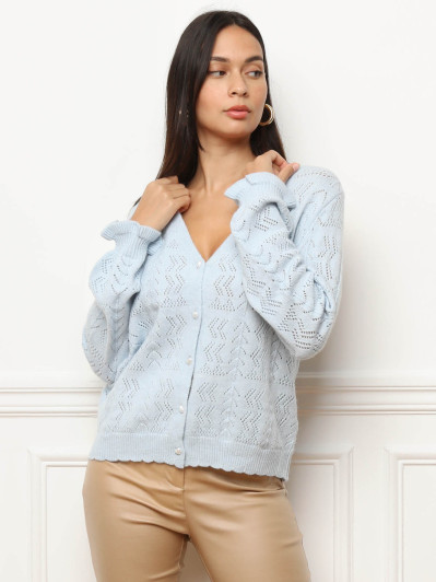 Cardigan ajouré à boutons nacrés