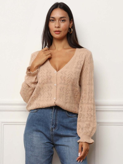 Cardigan ajouré à boutons nacrés