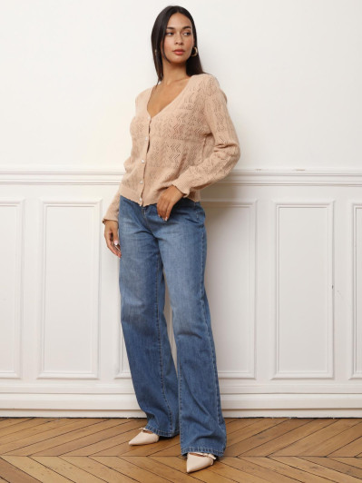 Cardigan ajouré à boutons nacrés