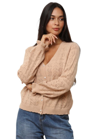 Cardigan ajouré à boutons nacrés