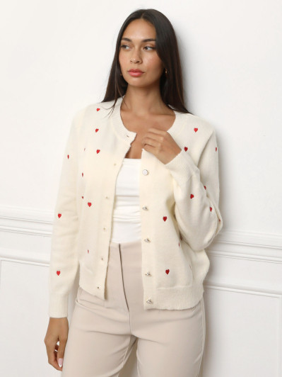 Cardigan à petits cœurs brodés