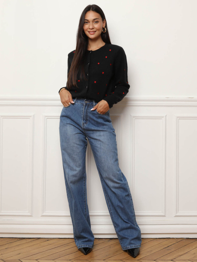 Cardigan à petits cœurs brodés