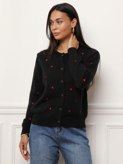Cardigan à petits cœurs brodés