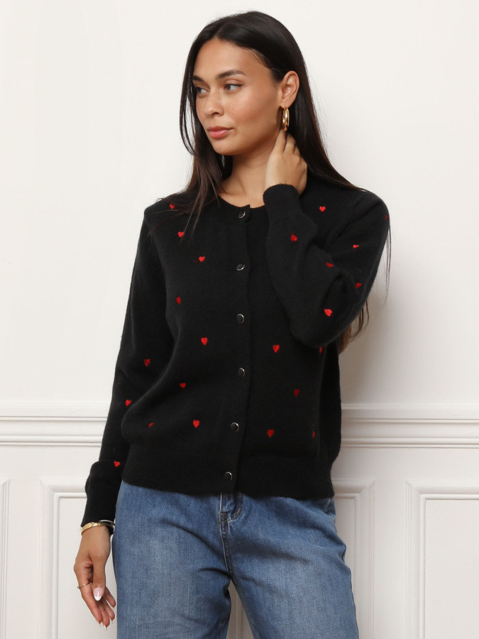 Cardigan à petits cœurs brodés