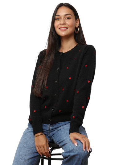 Cardigan à petits cœurs brodés