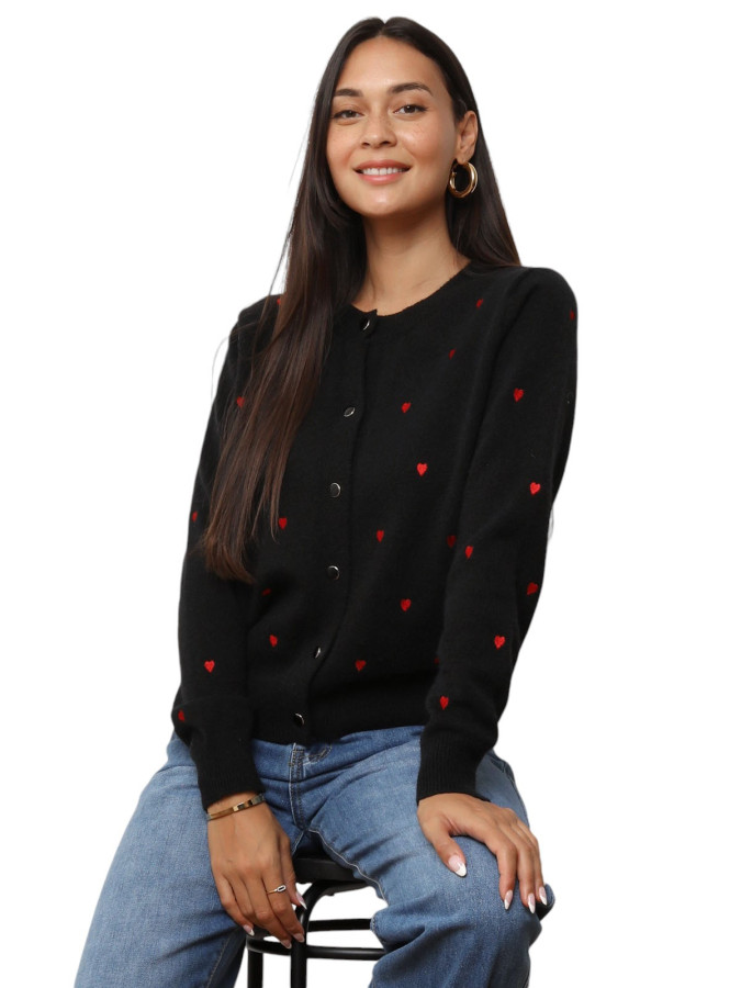 Cardigan à petits cœurs brodés