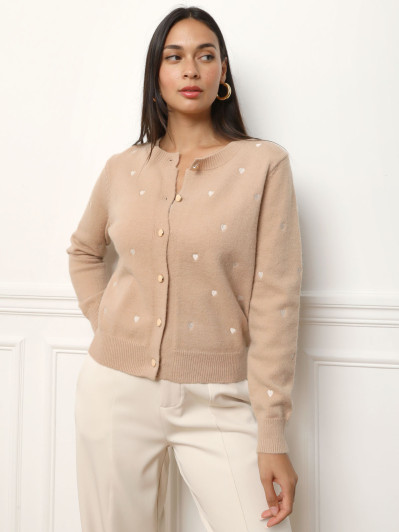 Cardigan à petits cœurs brodés