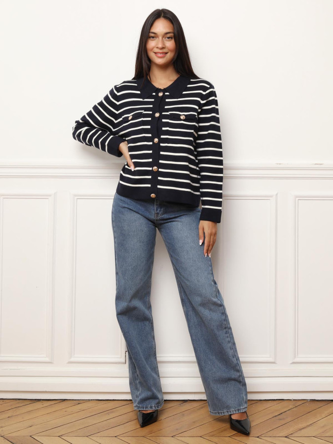Cardigan marinière à col polo