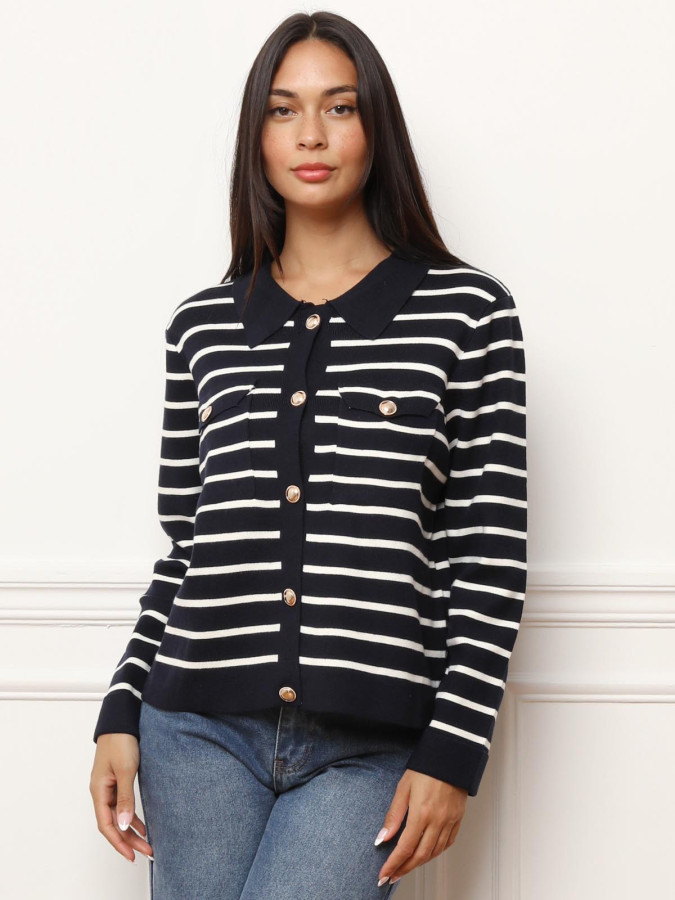 Cardigan marinière à col polo