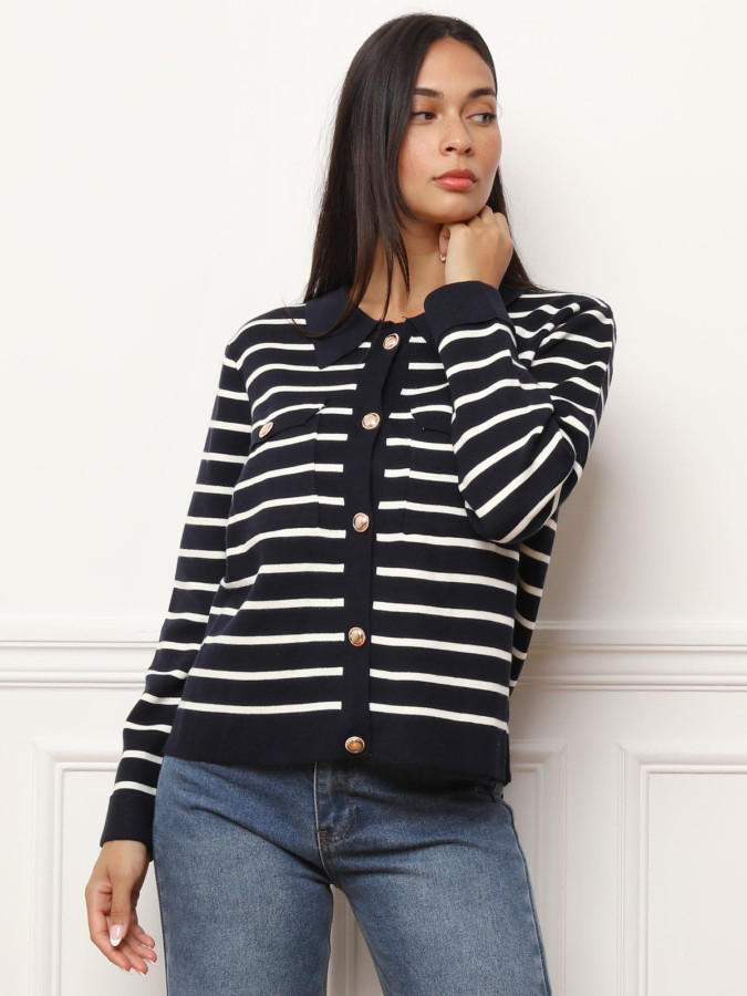 Cardigan marinière à col polo