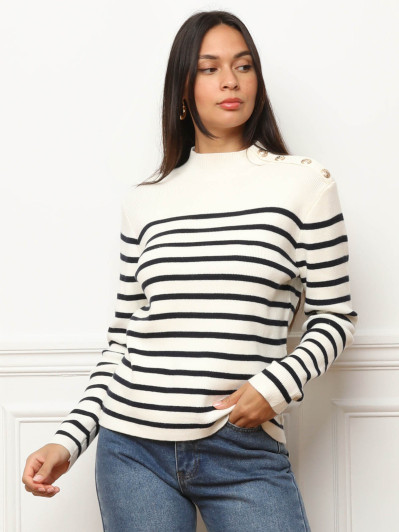 Pull marinière à boutons officiers