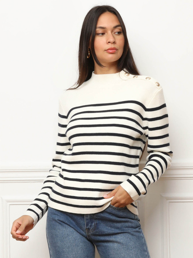 Pull marinière à boutons officiers