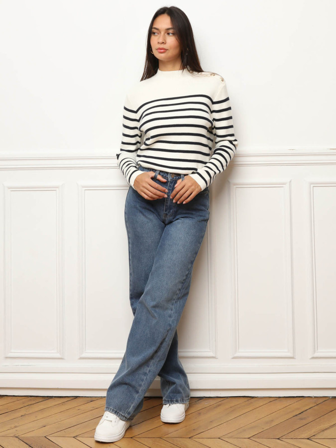 Pull marinière à boutons officiers