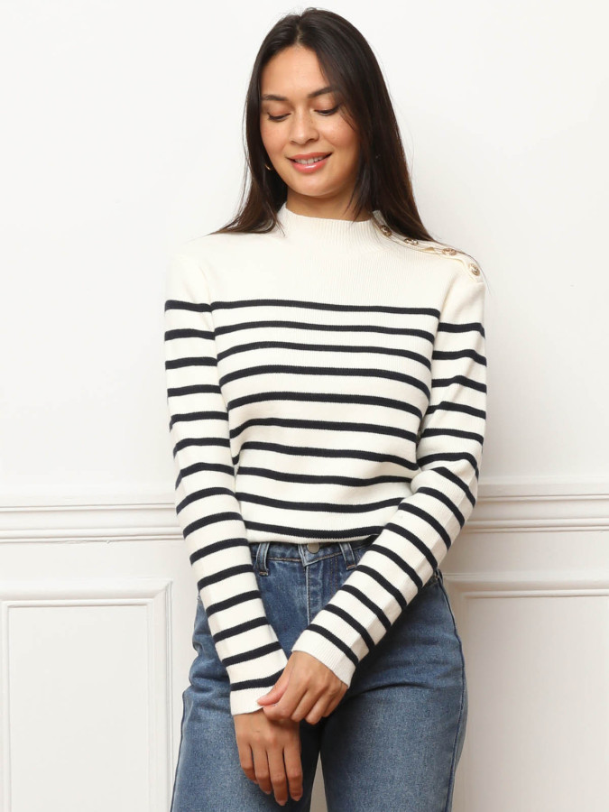 Pull marinière à boutons officiers