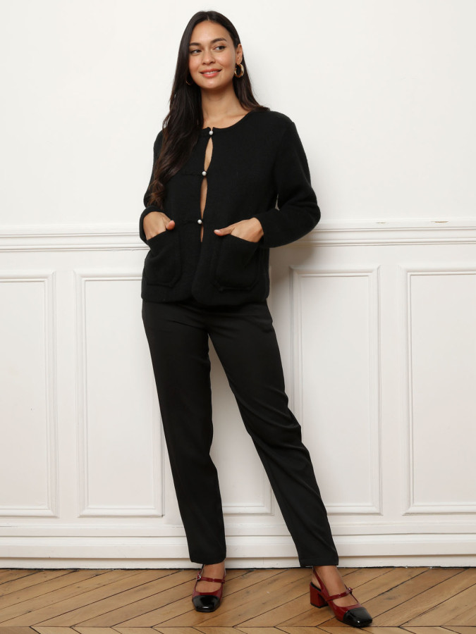 Cardigan à poches et boutons perles