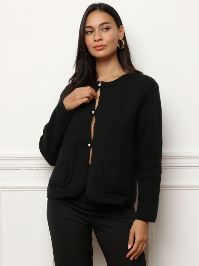 Cardigan à poches et boutons perles