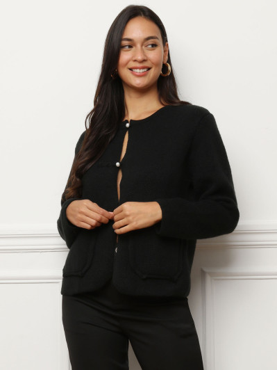 Cardigan à poches et boutons perles