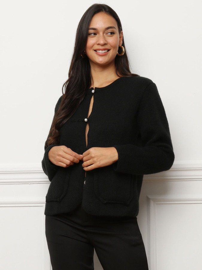 Cardigan à poches et boutons perles