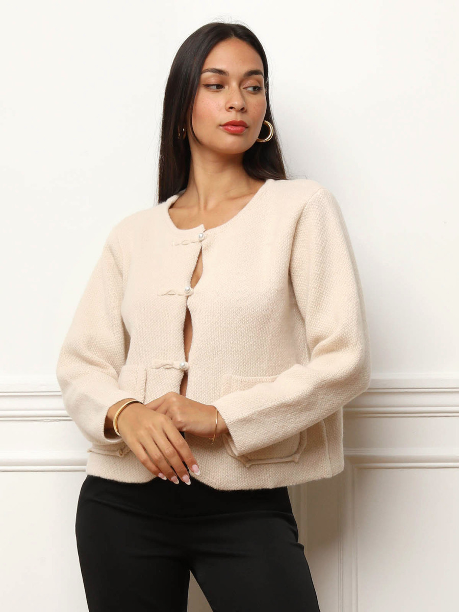 Gilet à poches et boutons perles