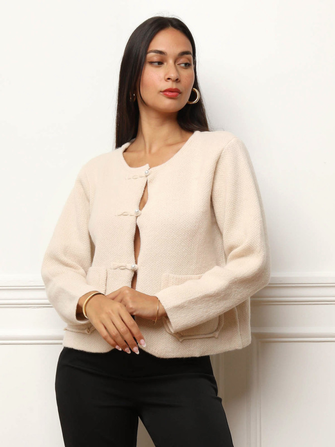 Gilet à poches et boutons perles