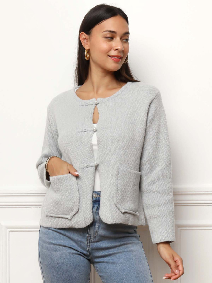 Cardigan à poches et boutons perles