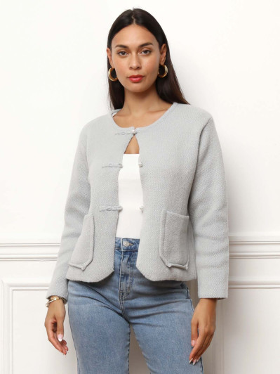 Cardigan à poches et boutons perles