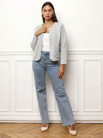 Cardigan à poches et boutons perles