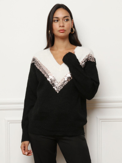Pull bicolore à sequins