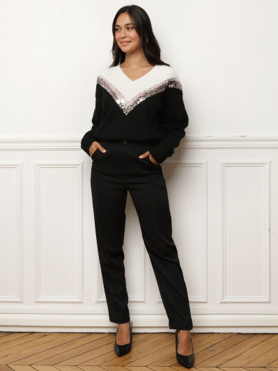 Pull bicolore à sequins