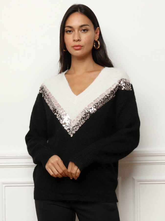 Pull bicolore à sequins