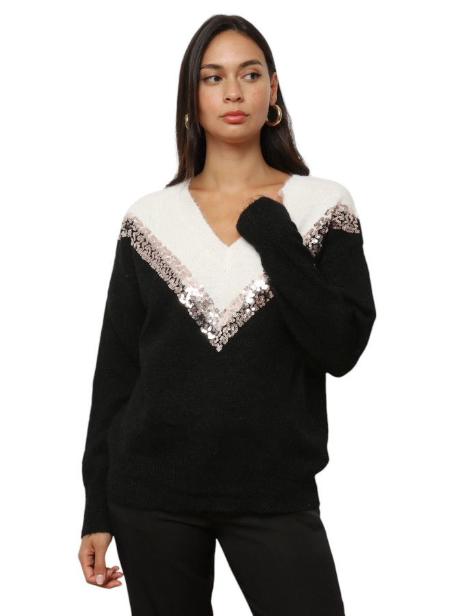 Pull bicolore à sequins