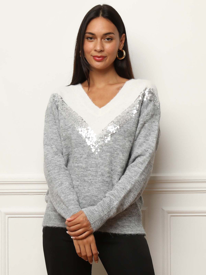 Pull bicolore à sequins