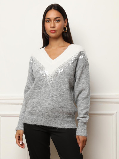 Pull bicolore à sequins