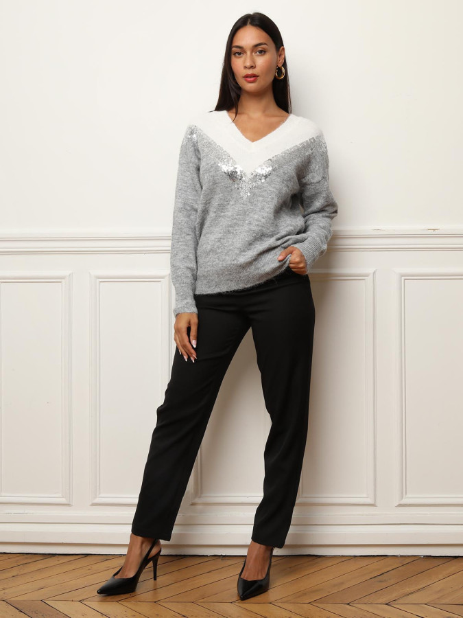 Pull bicolore à sequins