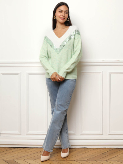Pull bicolore à sequins