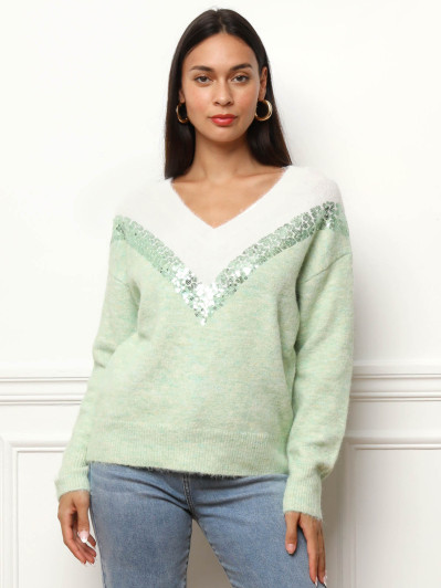 Pull bicolore à sequins